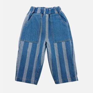 Kids Blue Striped Denim Jogger Pants